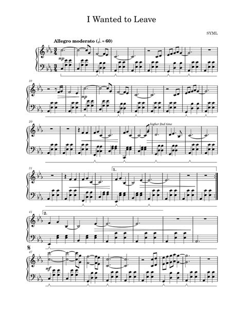 I Wanted To Leave,SYML,Sheet Music For Easy Piano